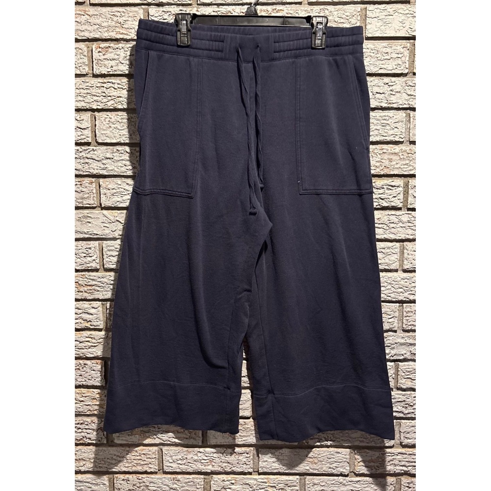 Quince SuperSoft Fleece Cropped Wide Leg Pants Navy Blue XL Loungewear